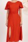 Rochie din satin rosie midi in clos crapata pe picior cu volanase la umeri - StarShinerS 4 - StarShinerS.ro