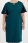 Rochie din stofa elastica verde petrol cu un croi drept si volanase la maneca - StarShinerS 3 - StarShinerS.ro