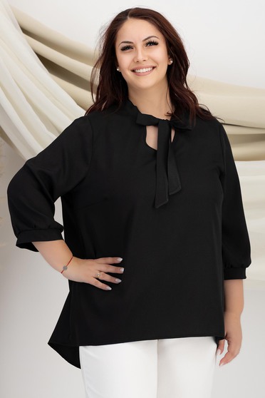 Bluza dama din georgette neagra cu croi larg si guler tip esarfa - StarShinerS