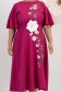 Rochie din stofa elastica zmeura midi in clos cu detalii brodate accesorizata cu brosa florala 3D - StarShinerS 4 - StarShinerS.ro