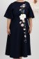 Rochie din stofa elastica bleumarin midi in clos cu detalii brodate accesorizata cu brosa florala 3D - StarShinerS 4 - StarShinerS.ro