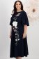Rochie din stofa elastica bleumarin midi in clos cu detalii brodate accesorizata cu brosa florala 3D - StarShinerS 2 - StarShinerS.ro