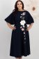 Rochie din stofa elastica bleumarin midi in clos cu detalii brodate accesorizata cu brosa florala 3D - StarShinerS 1 - StarShinerS.ro