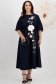 Rochie din stofa elastica bleumarin midi in clos cu detalii brodate accesorizata cu brosa florala 3D - StarShinerS 3 - StarShinerS.ro