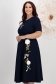 Rochie din stofa elastica bleumarin midi in clos cu detalii brodate si flori 3D - StarShinerS 2 - StarShinerS.ro