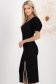 Rochie din stofa elastica neagra midi tip creion cu maneci bufante si aplicatii stralucitoare cu pietre strass - StarShinerS 2 - StarShinerS.ro