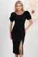 Rochie din stofa elastica neagra midi tip creion cu maneci bufante si aplicatii stralucitoare cu pietre strass - StarShinerS 1 - StarShinerS.ro