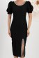 Rochie din stofa elastica neagra midi tip creion cu maneci bufante si aplicatii stralucitoare cu pietre strass - StarShinerS 4 - StarShinerS.ro