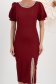 Rochie din stofa elastica visinie midi tip creion cu maneci bufante si aplicatii stralucitoare cu pietre strass - StarShinerS 4 - StarShinerS.ro