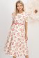 Rochie din stofa elastica crem midi in clos cu accesoriu tip curea imprimata floral - StarShinerS 1 - StarShinerS.ro