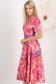Rochie din stofa elastica roz midi in clos cu accesoriu tip curea imprimata floral - StarShinerS 2 - StarShinerS.ro