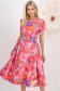 Rochie din stofa elastica roz midi in clos cu accesoriu tip curea imprimata floral - StarShinerS 1 - StarShinerS.ro