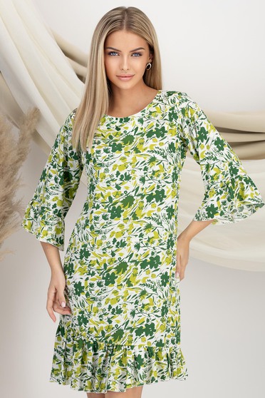 Rochie din viscoza si in verde scurta cu un croi drept si volanas la maneca - StarShinerS