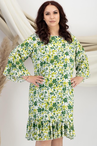 Rochie din viscoza si in verde scurta cu un croi drept si volanas la maneca - StarShinerS