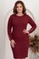 Rochie din stofa elastica visinie midi tip creion accesorizata cu perle - StarShinerS 1 - StarShinerS.ro