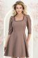 Rochie din stofa mocha scurta in clos cu umeri bufanti si perle- StarShinerS 1 - StarShinerS.ro