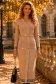 Rochie din tricot fin bej midi tip creion cu nasturi aurii decorativi si curea detasabila 1 - StarShinerS.ro
