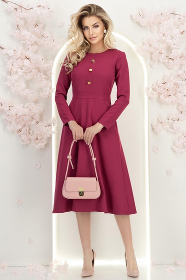 Rochie stofa zmeura midi in clos cu nasturi decorativi - StarShinerS