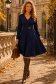 Rochie din stofa bleumarin midi in clos accesorizata cu inel auriu in talie - StarShinerS 1 - StarShinerS.ro