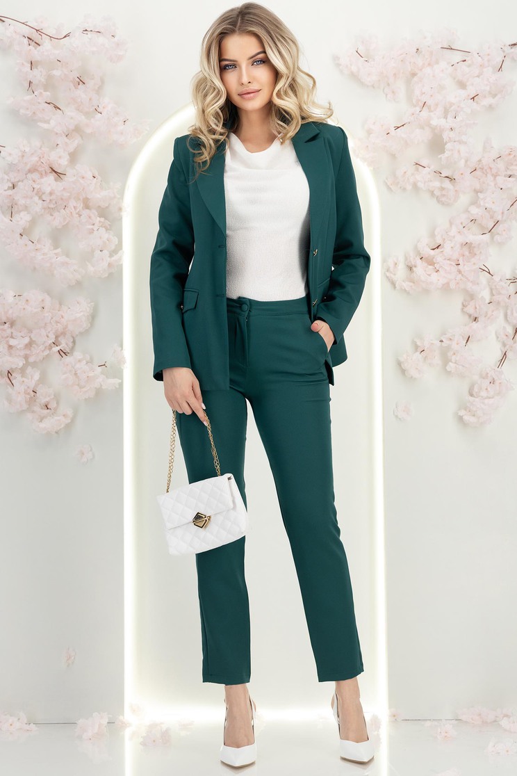 scaun directorial stofa Pantaloni din stofa verde-inchis conici cu talie inalta si buzunare laterale - StarShinerS