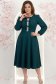 Rochie din stofa elastica verde-inchis midi in clos accesorizata cu fundite si pietre strass frontal - StarShinerS 2 - StarShinerS.ro