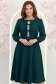 Rochie din stofa elastica verde-inchis midi in clos accesorizata cu fundite si pietre strass frontal - StarShinerS 1 - StarShinerS.ro