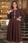 Rochie din stofa elastica maro midi in clos accesorizata cu fundite si pietre strass frontal- StarShinerS 1 - StarShinerS.ro