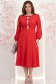 Rochie din stofa elastica rosie midi in clos accesorizata cu fundite si pietre strass frontal - StarShinerS 3 - StarShinerS.ro