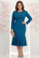 Rochie din stofa elastica albastra midi in clini accesorizata frontal cu fundite si pietre strass - StarShinerS 2 - StarShinerS.ro
