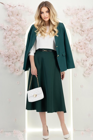 Fusta stofa elastica verde midi in clos cu accesoriu tip curea - StarShinerS