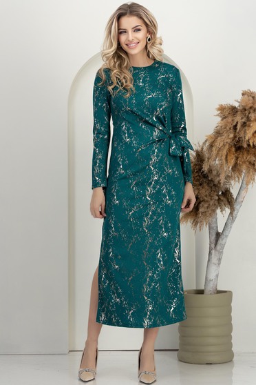 Rochie din modal verde midi cu un croi drept si drapaj lateral - StarShinerS