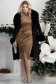 Rochie din catifea cu sclipici mocha până la genunchi tip creion cu maneci trei-sferturi - StarShinerS 3 - StarShinerS.ro
