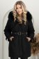 Geaca din fas neagra cu croi larg cu insertii cu blana ecologica cordon detasabil 3 - StarShinerS.ro