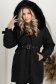 Geaca din fas neagra cu croi larg cu insertii cu blana ecologica cordon detasabil 1 - StarShinerS.ro