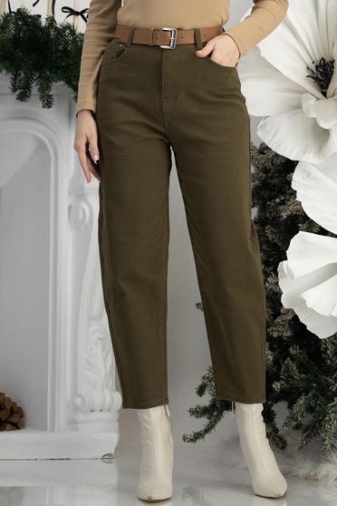 Khaki ženske traperice visoki struk dug traperice