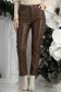 Pantaloni din piele ecologica maro cu talie inalta si croi drept vatuiti 4 - StarShinerS.ro