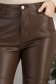 Pantaloni din piele ecologica maro cu talie inalta si croi drept vatuiti 6 - StarShinerS.ro