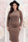 Rochie din catifea mocha tip creion cu drapaje laterale - StarShinerS 1 - StarShinerS.ro