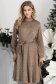 Rochie bej din catifea pana la genunchi in clos cu elastic in talie si cordon detasabil StarShinerS 1 - StarShinerS.ro