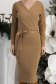 Rochie din tricot bej midi tip creion cu decolteu petrecut - StarShinerS 5 - StarShinerS.ro