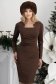 Rochie din modal maro pana la genunchi tip creion cu drapaje laterale - StarShinerS 1 - StarShinerS.ro