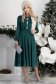 Rochie din catifea verde-inchis midi in clos accesorizata cu fundite si pietre strass frontal 4 - StarShinerS.ro