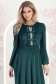 Rochie din catifea verde-inchis midi in clos accesorizata cu fundite si pietre strass frontal 1 - StarShinerS.ro