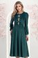 Rochie din catifea verde-inchis midi in clos accesorizata cu fundite si pietre strass frontal 2 - StarShinerS.ro