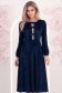 Rochie din catifea bleumarin midi in clos accesorizata cu fundite si pietre strass frontal 1 - StarShinerS.ro