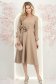 Rochie din stofa elastica bej midi in clos cu brosa in forma de floare cu buzunare 4 - StarShinerS.ro