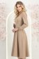 Rochie din stofa elastica bej midi in clos cu brosa in forma de floare cu buzunare 3 - StarShinerS.ro