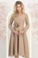 Rochie din stofa elastica bej midi in clos cu brosa in forma de floare cu buzunare 2 - StarShinerS.ro