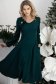 Rochie din stofa elastica verde-inchis midi in clos cu brosa florala si buzunare laterale 3 - StarShinerS.ro