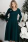 Rochie din stofa elastica verde-inchis midi in clos cu brosa florala si buzunare laterale 1 - StarShinerS.ro